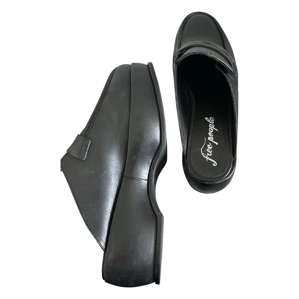 Free People Winston Women's Black Platform Loafer Mules Sz EU 39 USA 8.5